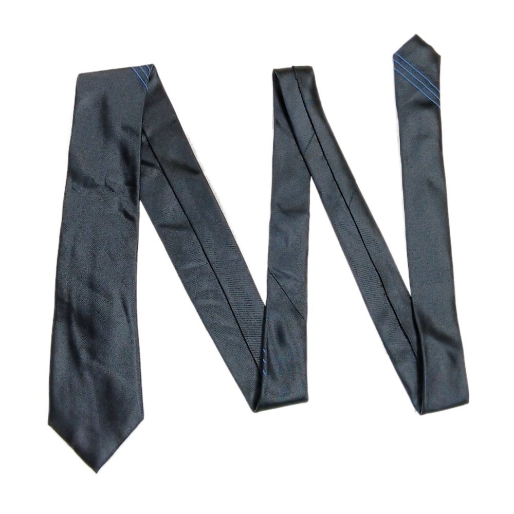 Kenneth Cole Silk Tie Men’s Long 63” Black Blue Stripe Corpcore Designer Skinny - Picture 2 of 4